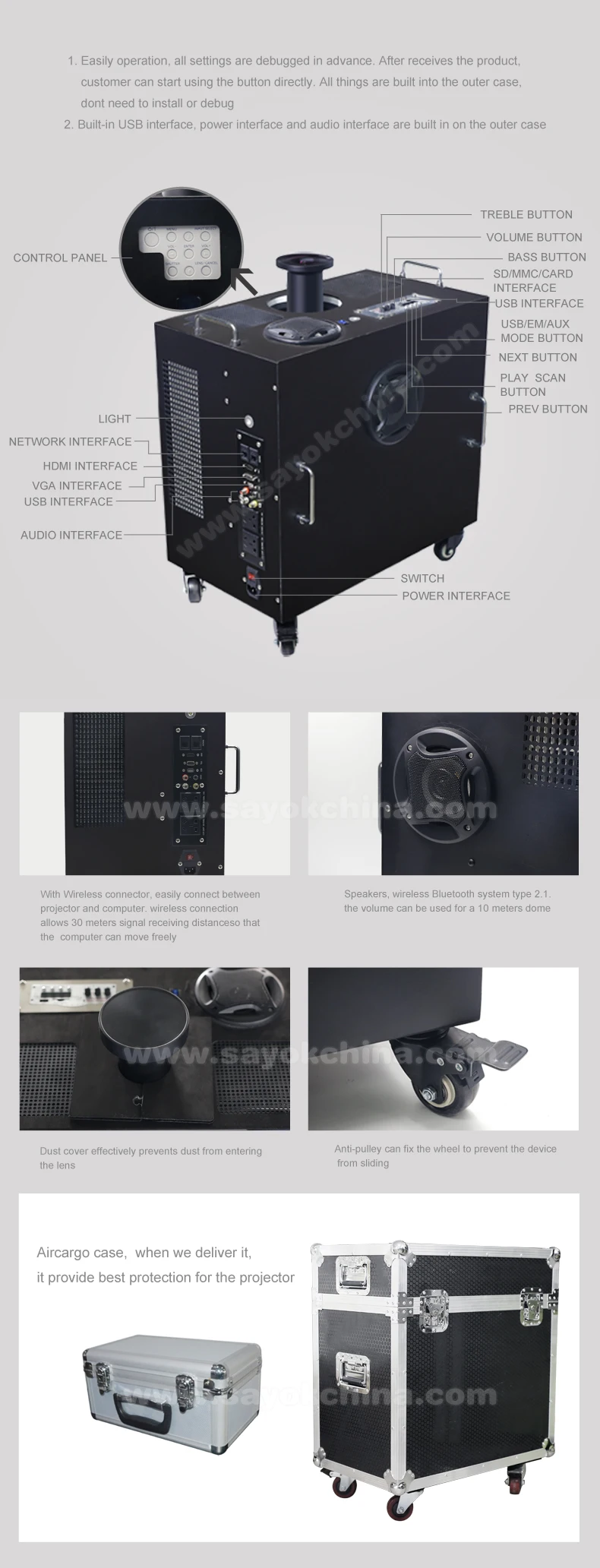 Sayok 6500LM Portable Inflatable Planetarium with 1 Year Warranty and 4 Wheels for HD Fulldome Projection