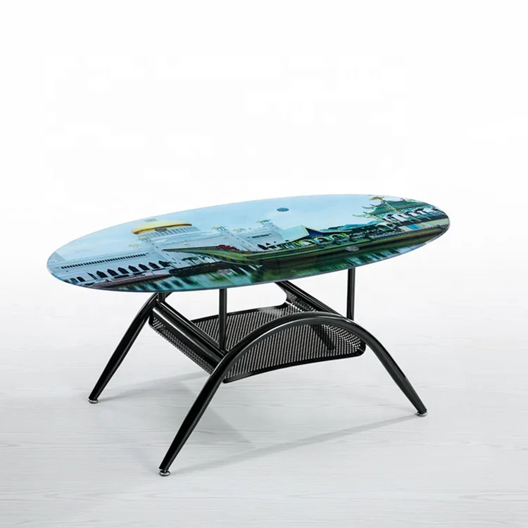 Colorful Stickers Covered Tempered Glass Coffee Table