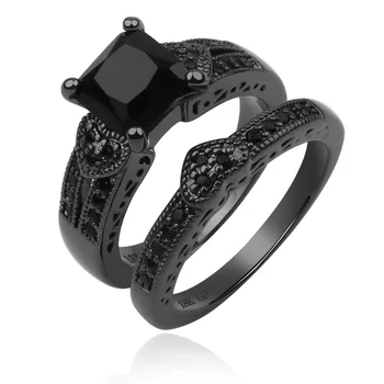Black Zirconia Crystal Comfort Wedding Rings fashion rings jewelry copper Engagement Unique couple rings