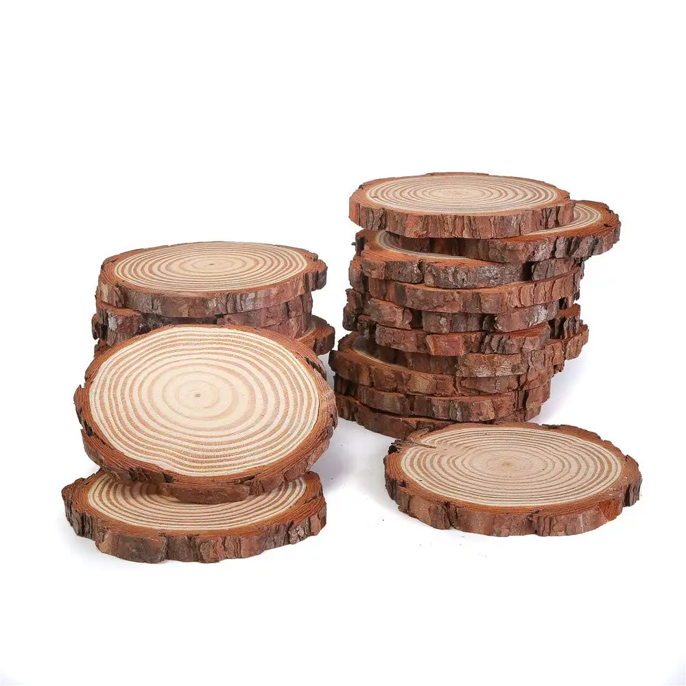 Natural Wood Slices Round Pine Wood Slabs 5 Pack Round Rustic Woods Slices 9-11 Rustic Tree Bark Slice Weathered Log Disc Outdoor Country Barn