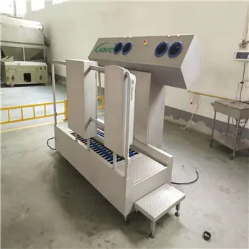 Integrated guided cleaning machine with access control unit for slaughterhouses and meat plants