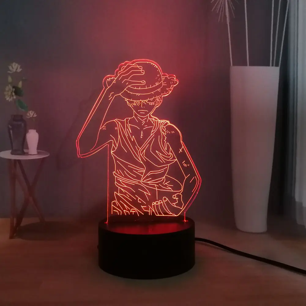 Acrylic Led Night Light One Piece Monkey D Luffy Usb 3D Lamp Kid Bedroom Decor 
