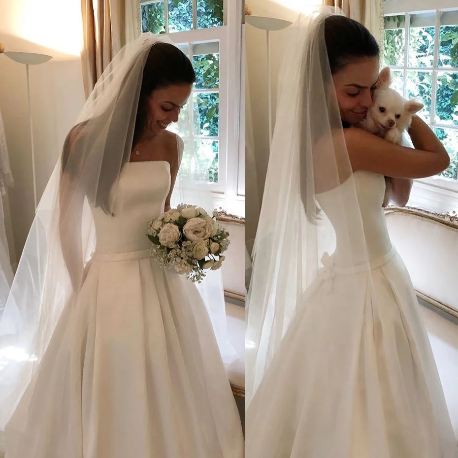Strapless Satin Bridal Boob Tube Top Design Cheap Made in China Wedding Dresses With Pocket