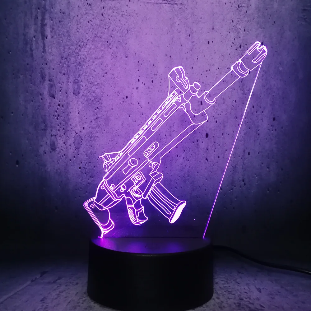 Cool 3d Submachine Gun Toy Led Night Light Battle Royale Game Pubg Tps Scar L Rifle Usb Rc Lamp Theme Party Christmas Kids Gift Buy Night Light For Children Kids Bedroom Bed