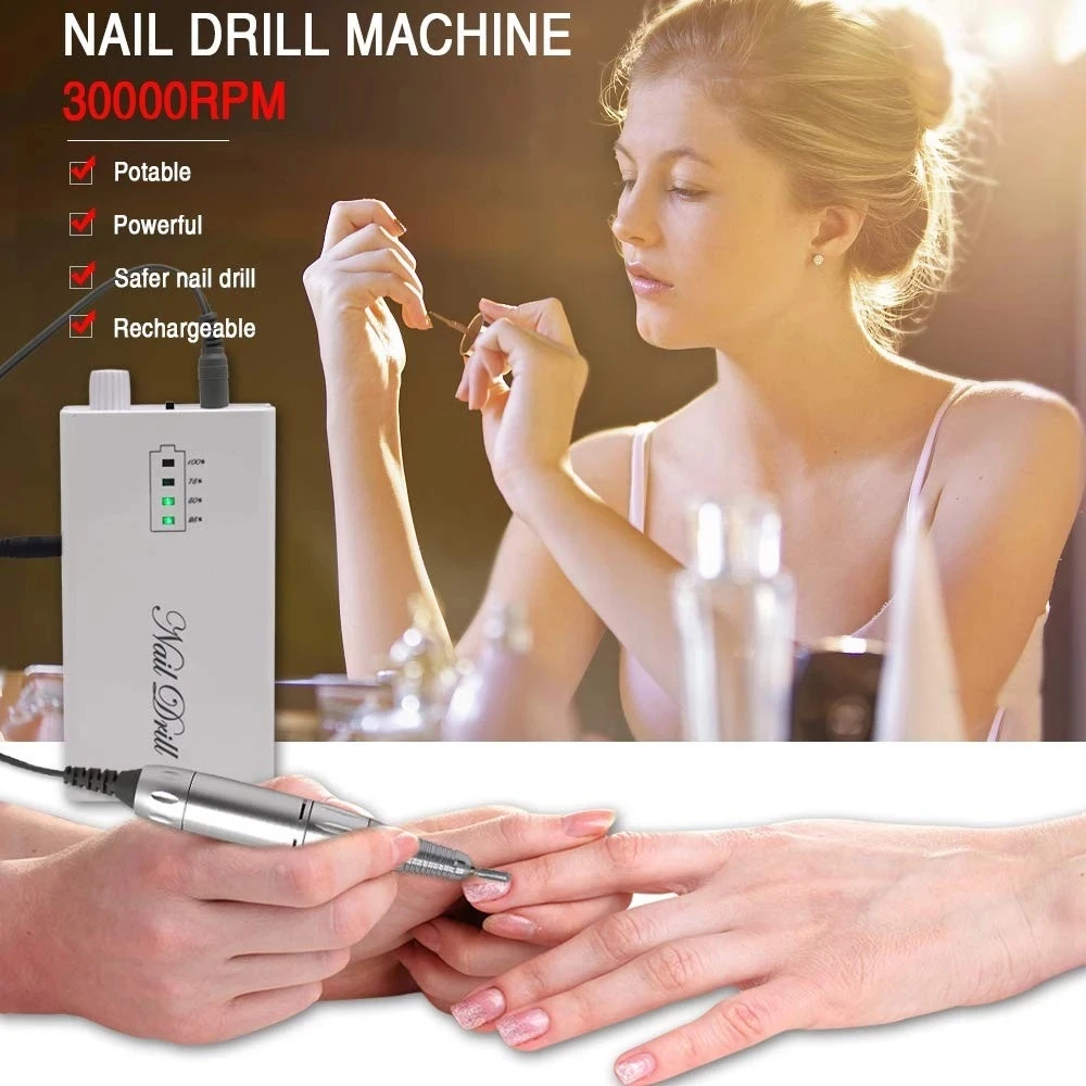 Professional 30000rpm Electric Nail Drill Rechargeable Portable Efile