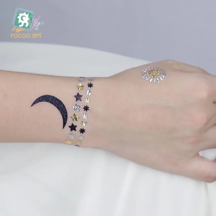 VT389/Bird Wing Star Sun Design Metallic Temporary Tattoo