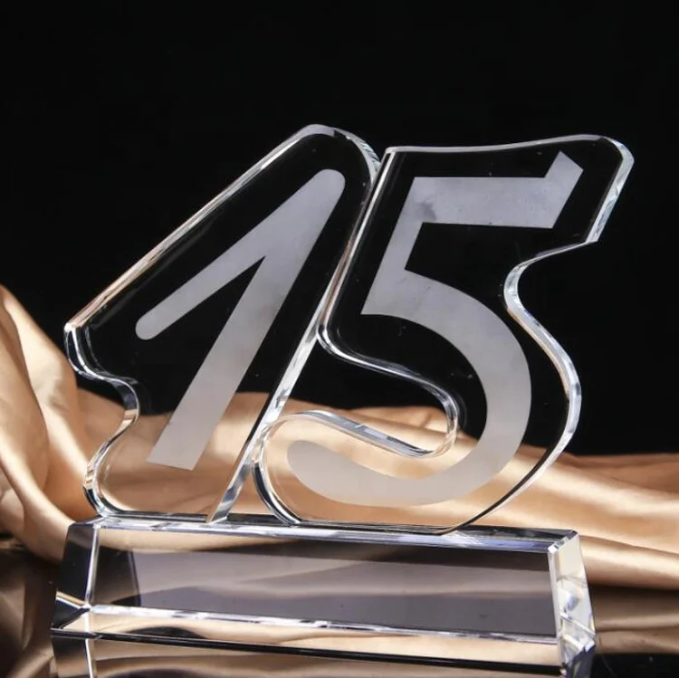 High Quality Custom Digital Shape Blank Engraved Metal Trophies Crystal Awards Solid Glass Trophy