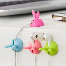 2Pcs/Lot Rabbit Ears Cable Winder Wire Retainer Drop Clip Desk Tidy Organizer Wire Cord Lead USB Charger Holder 063