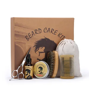2026 Men's Beard Grooming Kit with Private Label Oil Balm Brush Comb for Growth Care Beard Care Kit