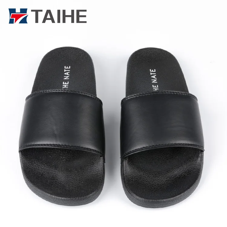 Nice Beach Custom Logo Pu Soft Men Slipper Genuine Leather Lining Waterproof Slide Sandal Flip Flops Wholesale