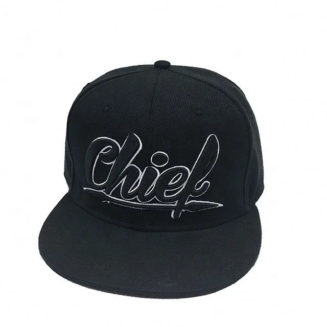 wholesales custom black fitted snapback cap with 3D embroidered