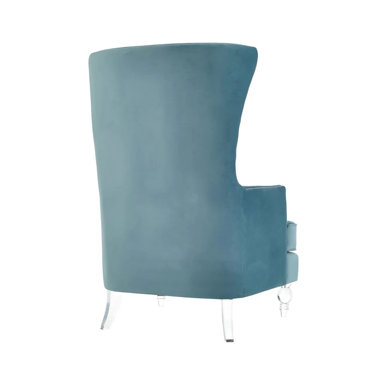 Blue Velvet Fabric Single Seater Wingback High Back Dining Chair Armchair Chairs With Acrylic