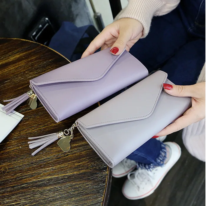 Women's PU Leather Long Clutch Wallet - Stripe Design Card & Coin Purse Handbag
