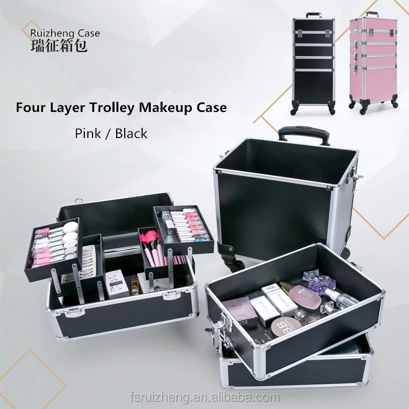 4 in 1 Multifunctional  Trolley Cosmetic Case with Detachable 360 Degree Wheels Rolling Makeup Case