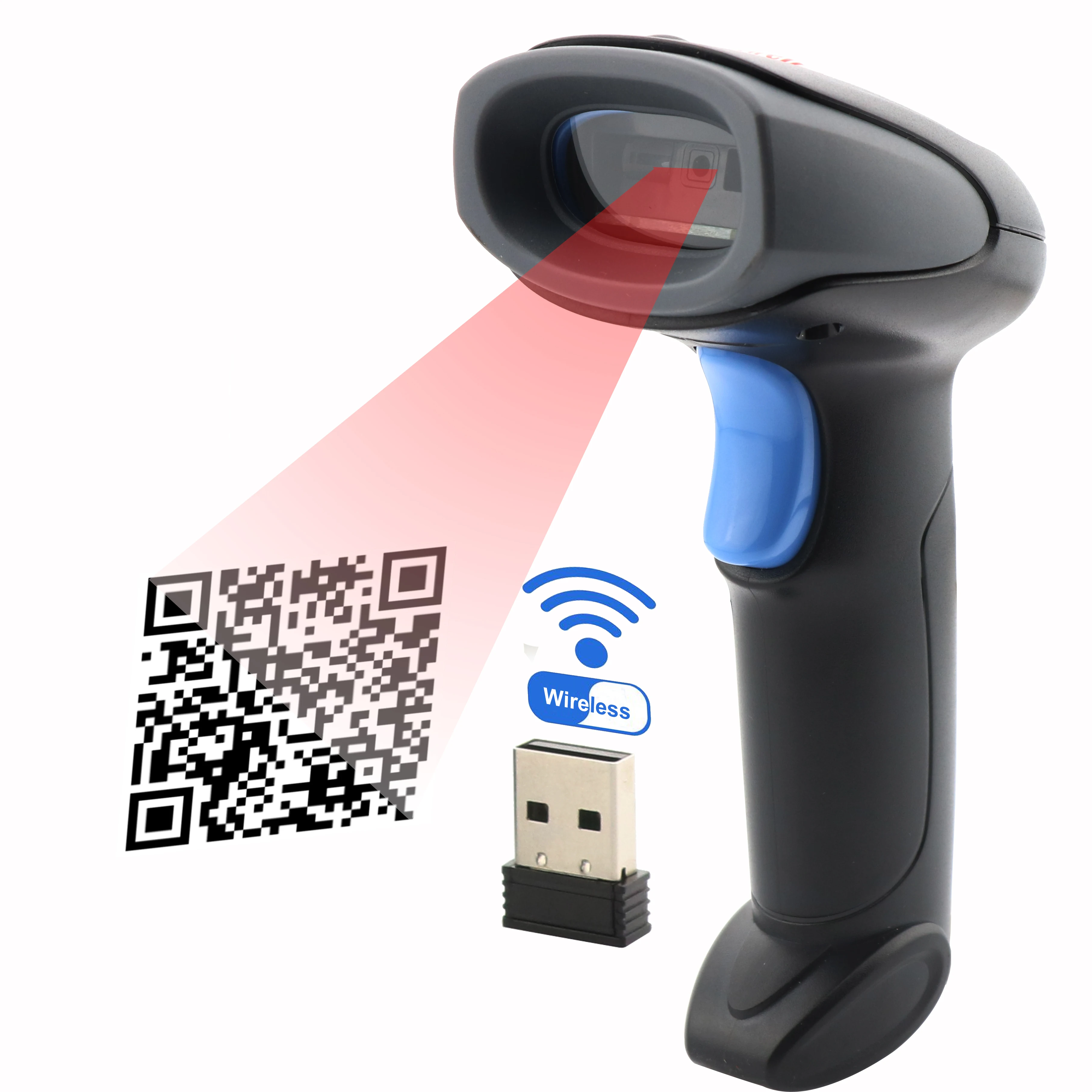 Source Handheld wireless usb rs232 bar code qr long scanner on