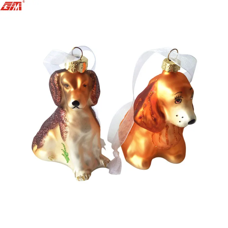 Wholesale cute handmade glass christmas dog decorations hanging ornaments factory