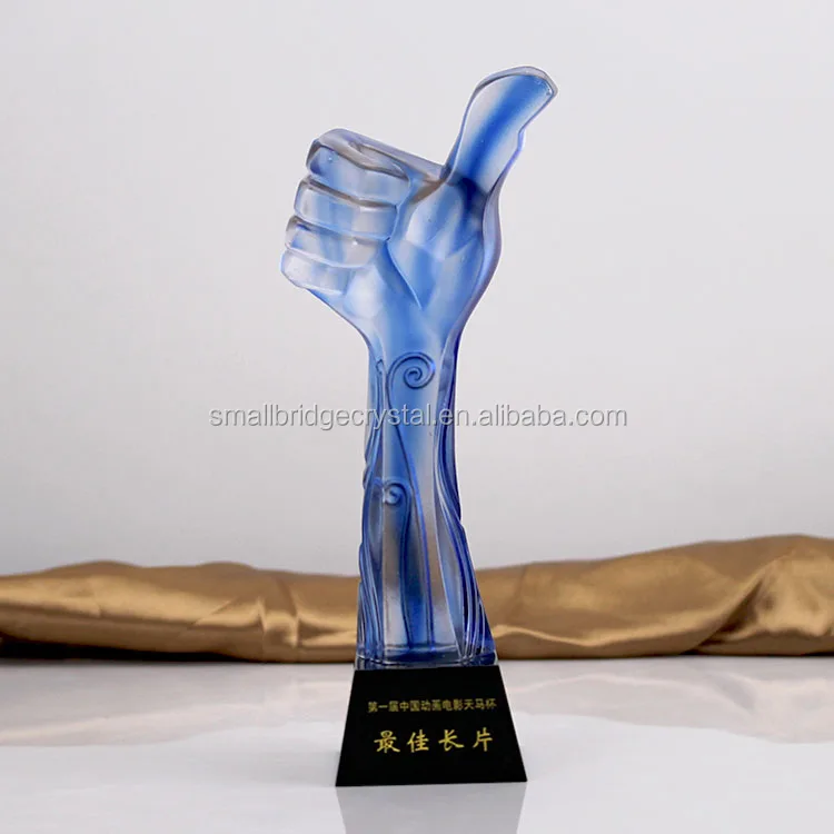 Hot Selling New Design Azure Stone Thumb Up Crystal Trophy Award