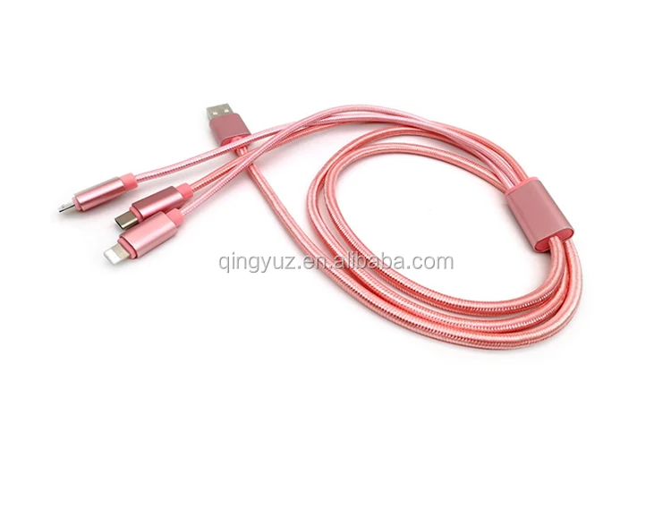 Производство, логотип под заказ, нейлоновая оплетка, несколько 3 в 1, usb-кабель для зарядки для iPhone, Тип c для micro