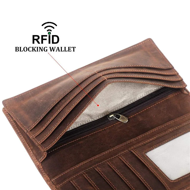 Custom Retro RFID Blocking Stitched Genuine Leather Men Card Holder Wallet