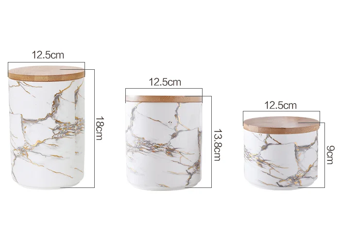 FENN marble pattern tea coffee sugar white storage jars / ceramic food storage jar with wooden lid for home and kitchen