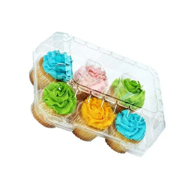Custom Hinged Plastic 6 Count Cupcake Containers Clear Clamshell