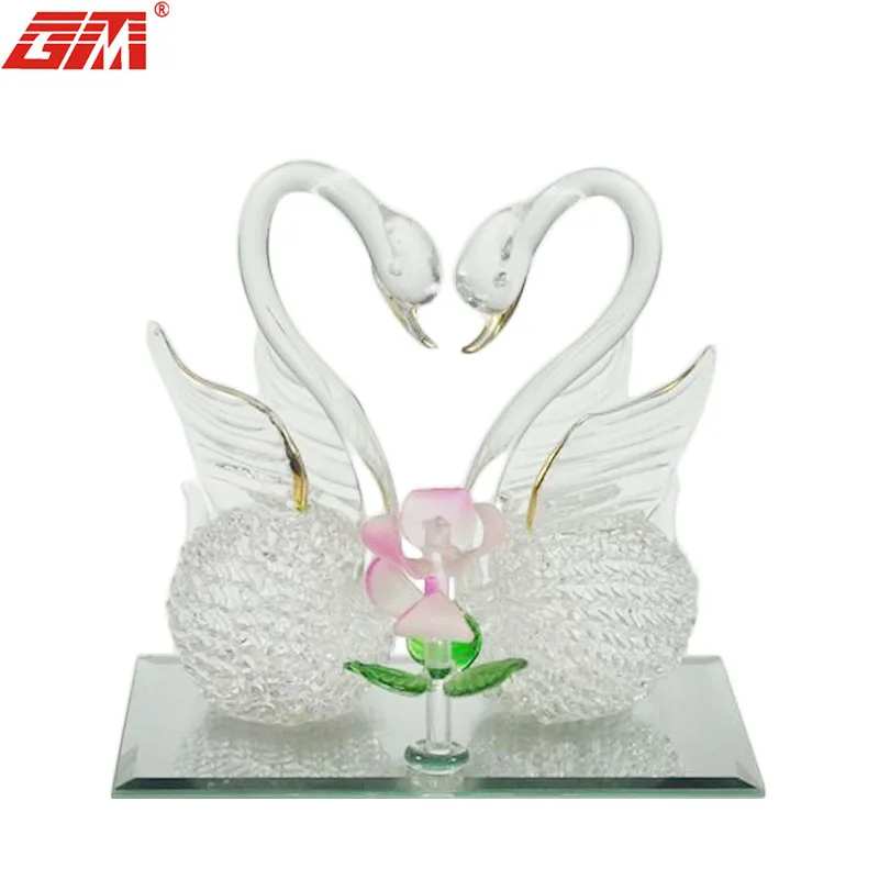 Cheap glass decoration valentines day gifts  art glass swan ornaments