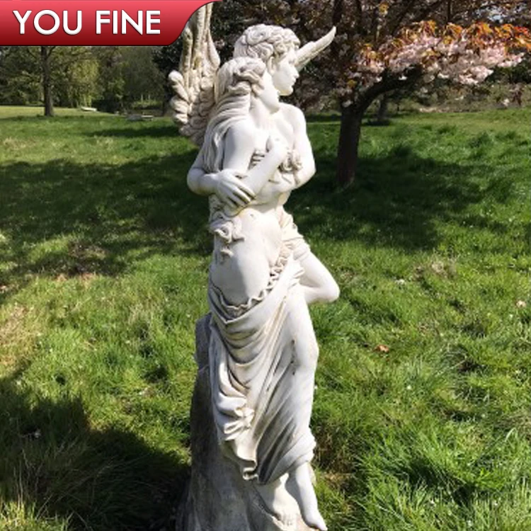 屋外の庭の装飾的な等身大の石の天使の置物像卸売大理石のキューピッド