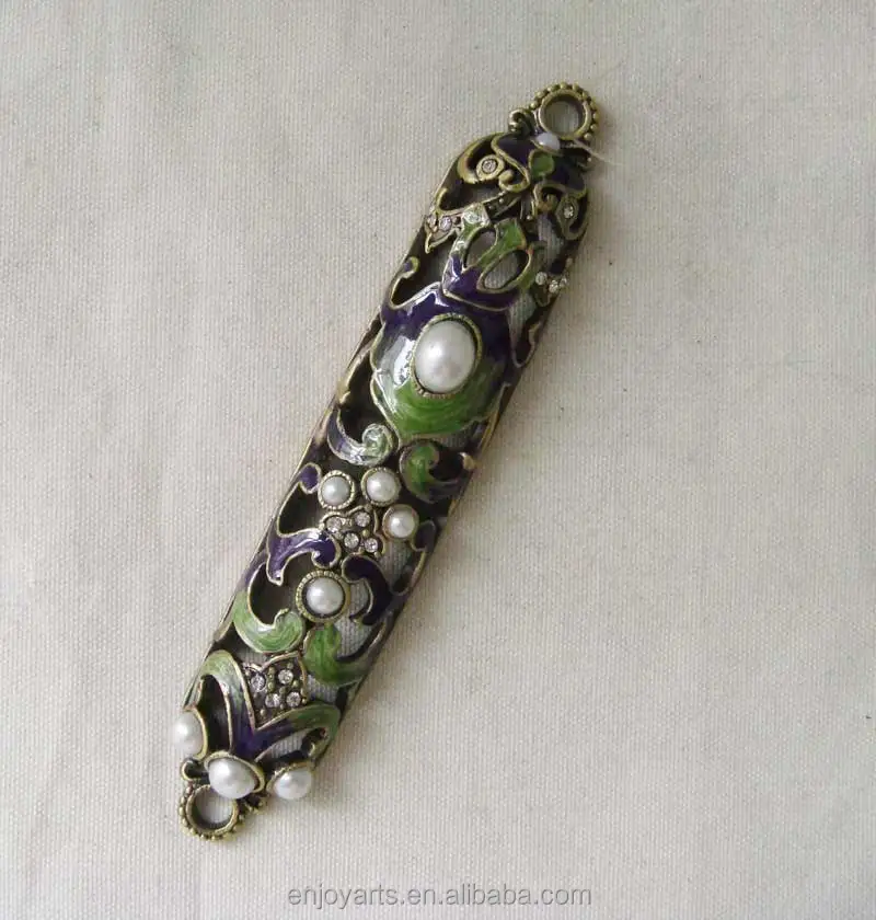 Jerusalem Hand Painted Antique Metal Mezuzah Case (p32010a) Buy