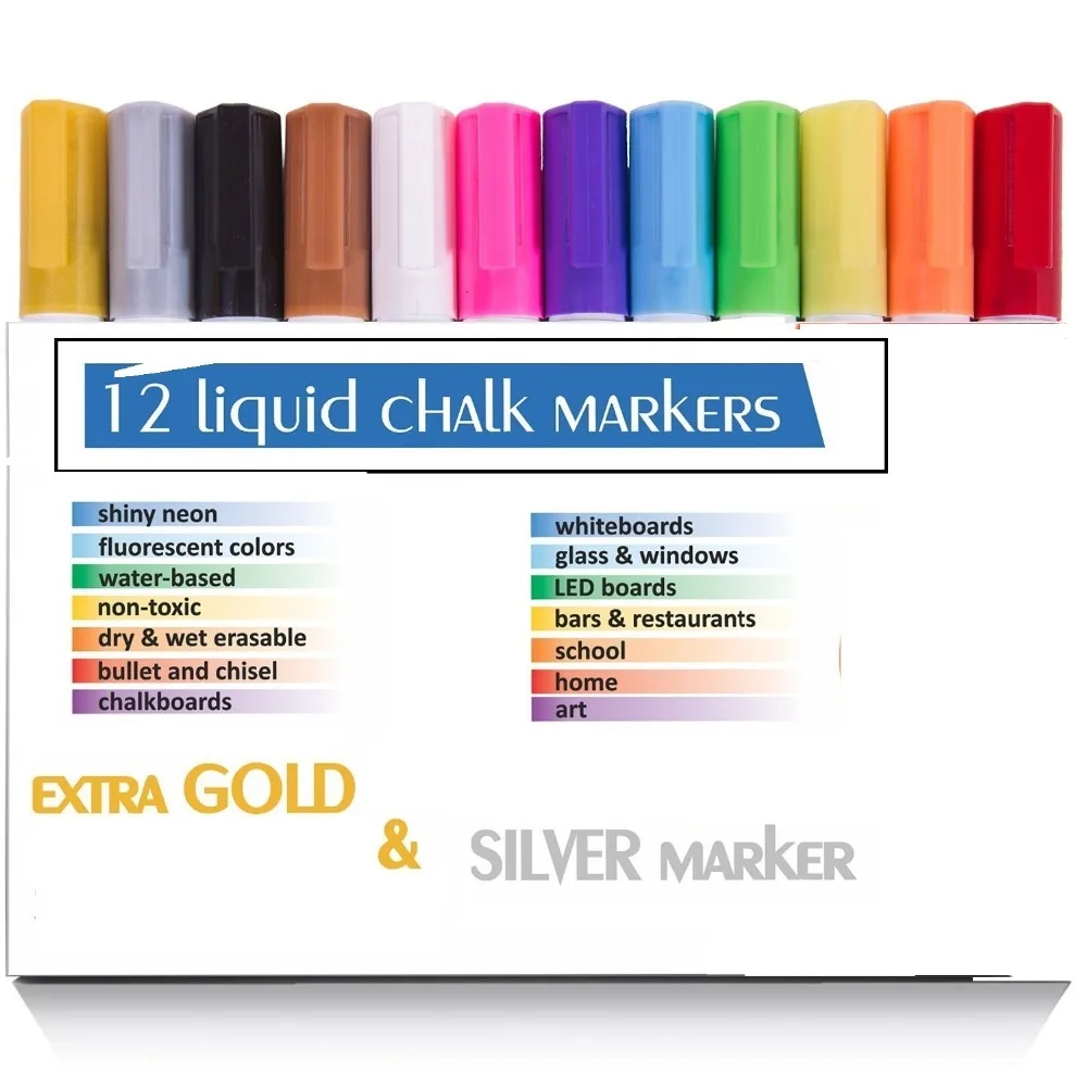 Blami Arts Chalk Markers 8 Pens Set - Neon Vibrant Chalkboard Markers - Non-Toxic Water-Based Liquid Chalk Markers with Reversible Tips and Erasing