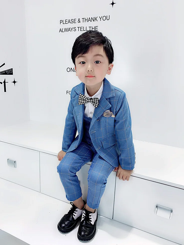 2019 Fashion British Wind Kids Boys Clothing Small Suit Host Cute Boy Dress  Big Medium Small Children Baby Three-piece