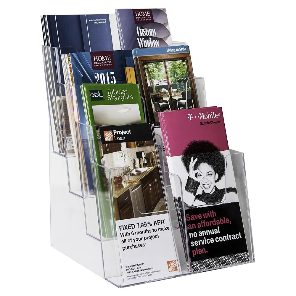 Durable Multiple Clear Acrylic A4 4 Tier Table Top Or Wall Mount Ad Brochure  Holder Organizer Pocket Leaflet Rack For Sale - Buy 4 Tier 8.5x11 Inches  Acrylic A4 Brochure /magazine /file/