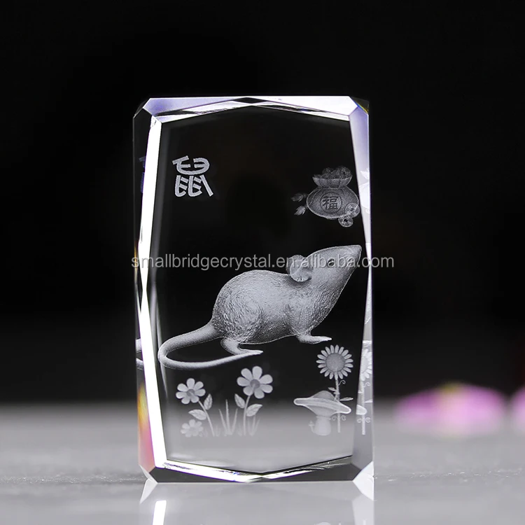 Home Decor Chinese Twelve Zodiac Engraved 3D Laser Crystal Mouse