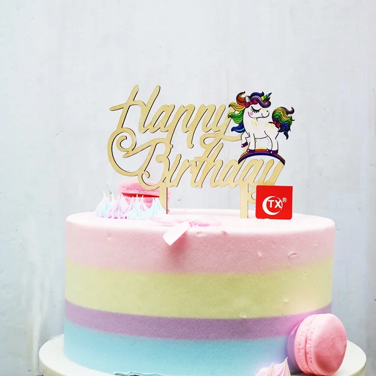 Tx Cartoon 3d Printing Rainbow Unicorn Wooden Happy Birthday Cake Topper For Birthday Party Supplier Buy Birthday Cake Topper Unicorn Cake Topper Party Sipplier Product On Alibaba Com