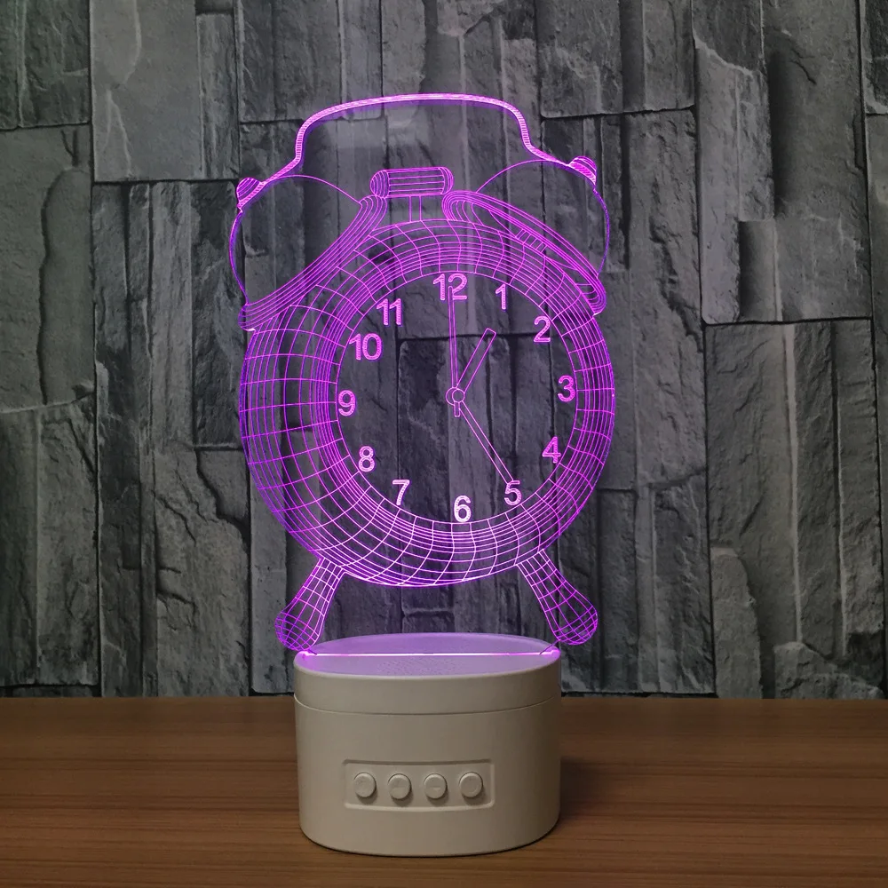 Newest Cool Alarm Clock Lamp 7 Color Changing Led 3d Nightlight