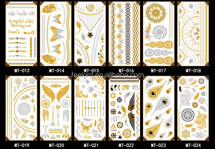 
OEM модные золотые и серебряные временные тату-наклейки 36 дизайнов металлические татуировки ювелирные изделия фольга низкий минимальный Заказ временные татуировки 