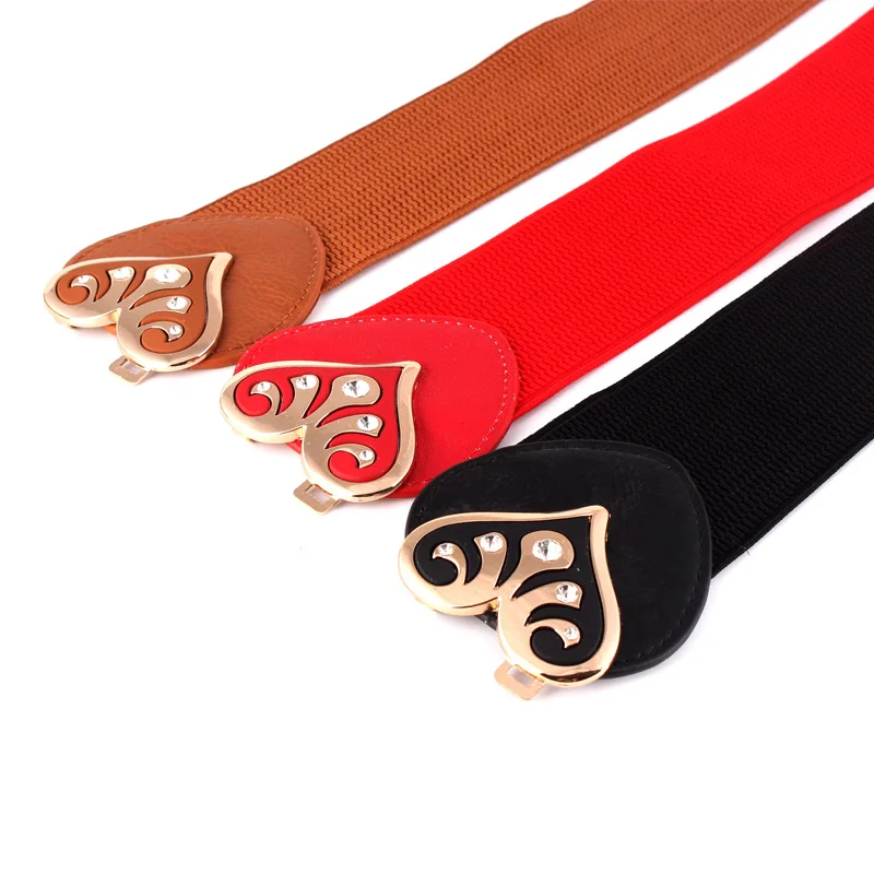 Wholesale 6.0cm Width Crown Shape Two Pieces Kiss Buckle Women Ladies Dressy Spandex Elastic Waist Band Belts