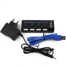 Free Shipping 1Set High Speed 5Gbps 4 Ports USB 3.0 HUB With On/Off Switch EU Power Adapter USB Hub For Desktop Laptop MAC