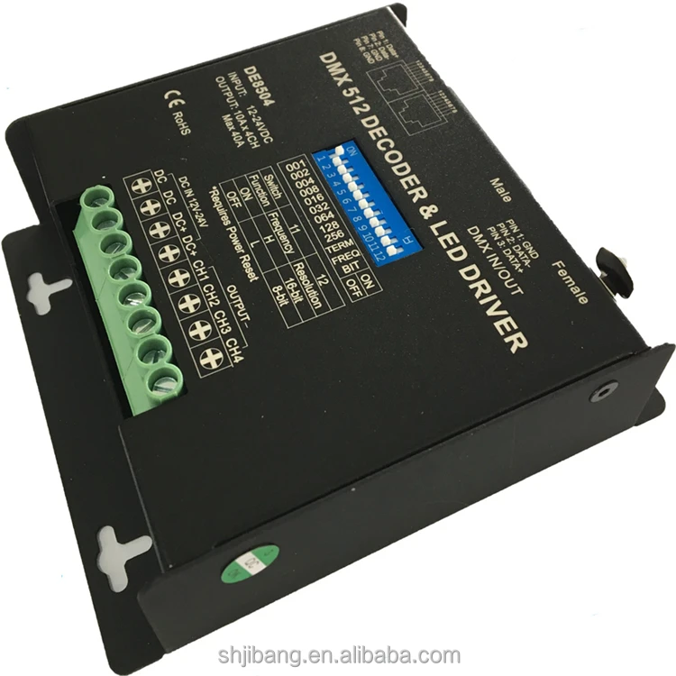 6 Channel DMX Decoder, 10A/Ch, RJ45 /XLR, 8Bit/16Bit Switchable
