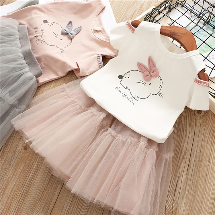 2Pcs Kids Baby Girls Clothing T-Shirt Skirt Set Summer Tutu Dress Outfits 2-8Y 