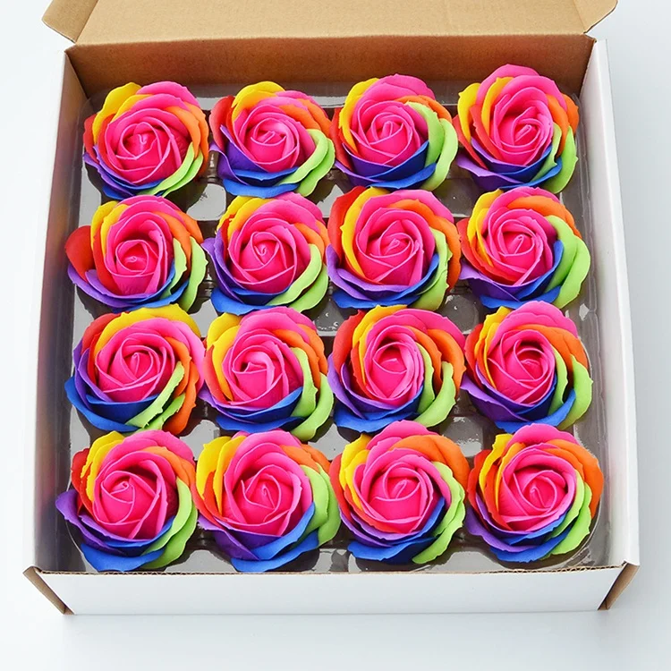 25pcs/box 5 Layer Rainbow Soap Roses Artificial Flowers Decorative