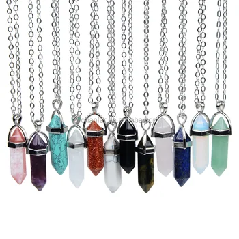 Natural Stone Bullet Shape Healing Point Turquoise Crystal Quartz Pendant Necklace Women Jewelry