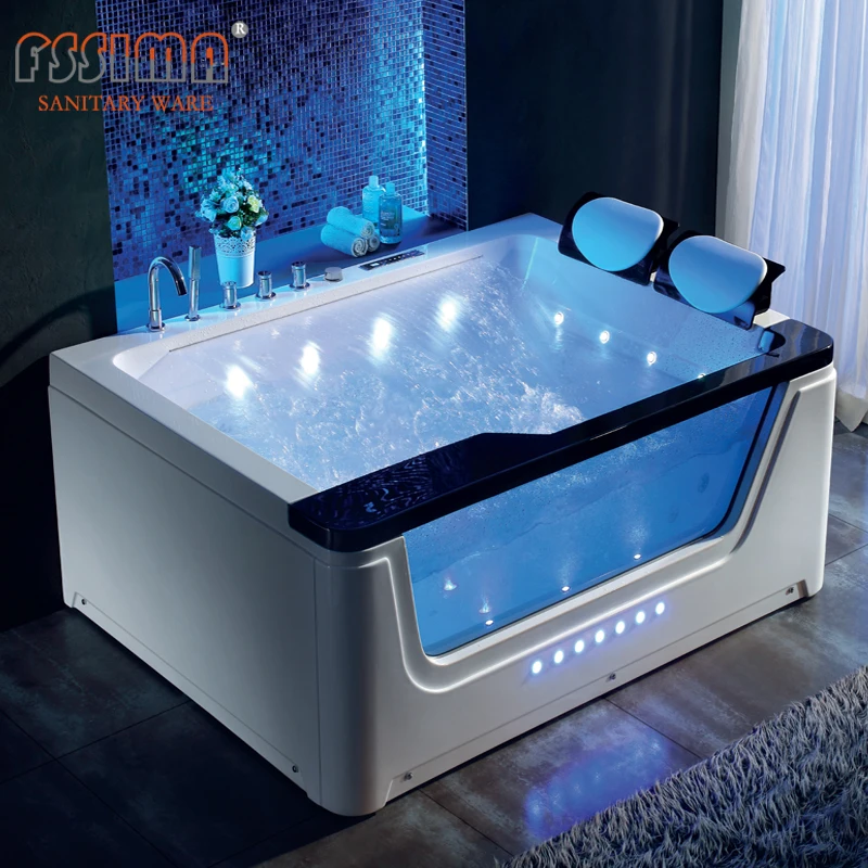 Hot sale freestanding massage bathtub spa function with LED light waterfall