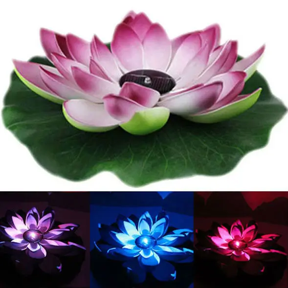 Garden Pool Solar Powered Led Lotus Landscape Flower Light Lamp Solar