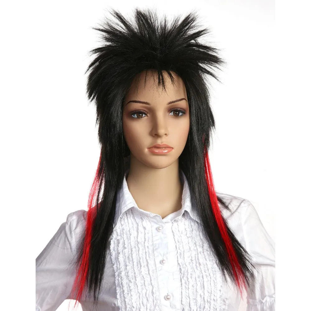 Punk Rock Spiky Wig Mullet 80s Long Straight Rockstar Metal Red Orange Ubicaciondepersonas