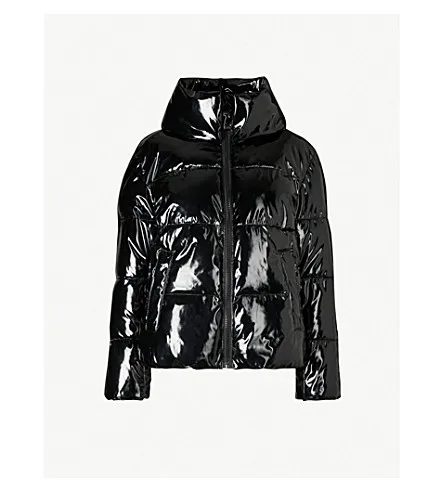 Black High Shine Vinyl Puffer Coat Women's Quilted Jacket
