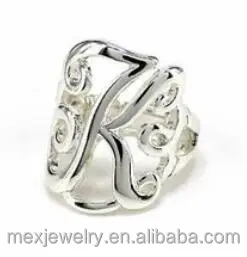 Gold Silver Tone Monogram Style Initial Letter K Stretch Ring