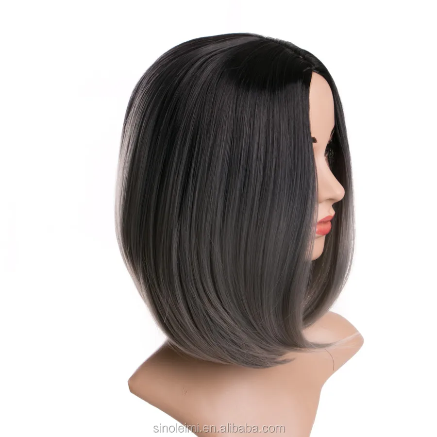 Synthetic Wigs bob Short Haircuts with Color Black Ombre Dark Grey