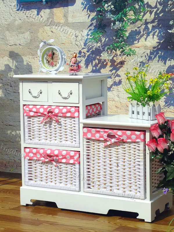 Современная мебель для гостиной, белый деревянный шкаф для хранения с 3 плетеными ящиками