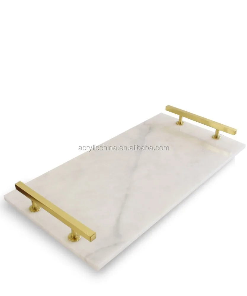 Marble Cheese Tray with Handles in Gold Finish Marble Serving Tray