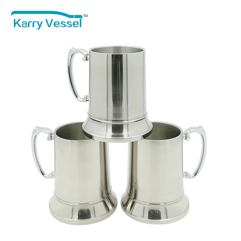 Steel　Handle|　Customized　Logo　Tankard　Beer　Wholesale　Double　Mug　Wall　Stainless　With